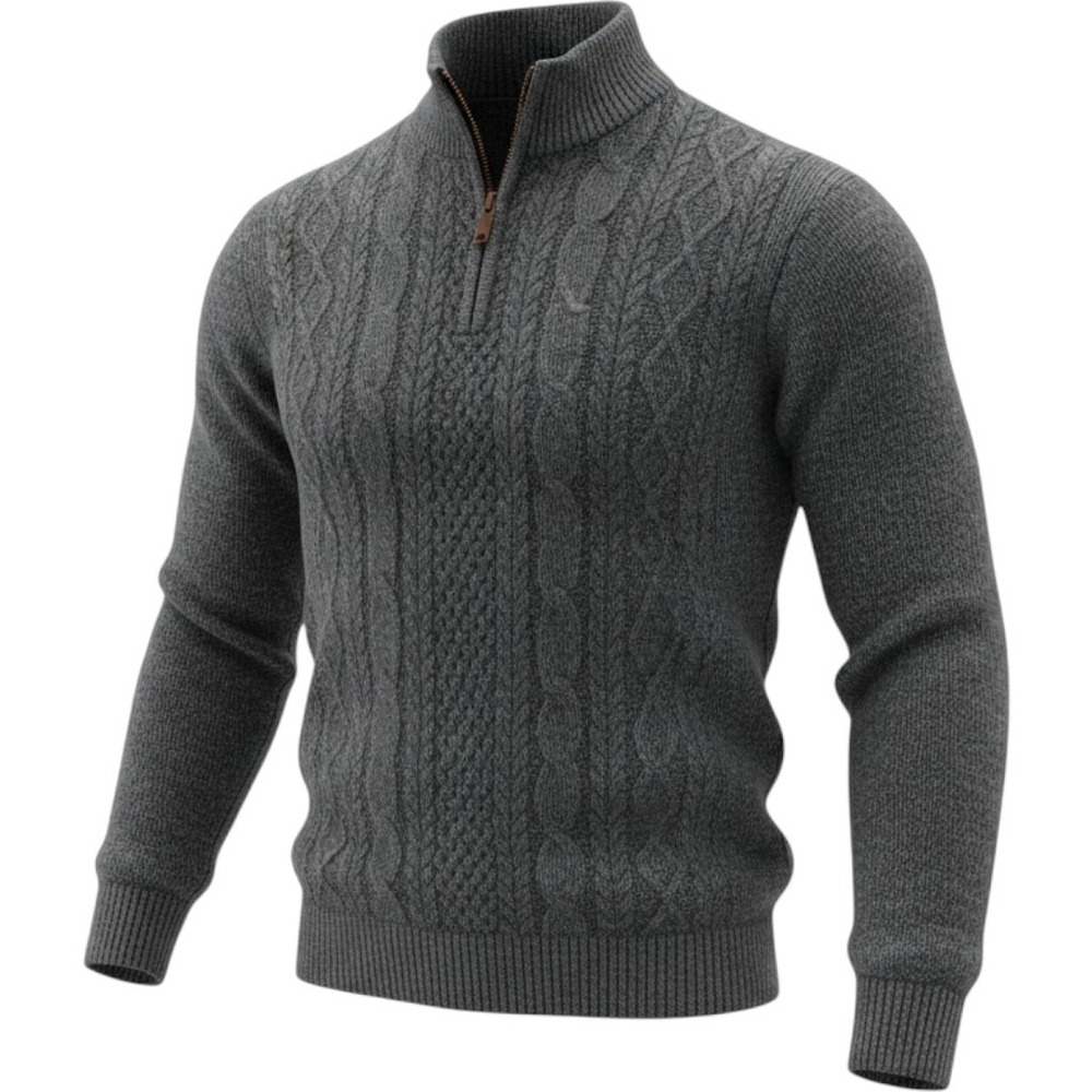 Outpost Makers Mens XL Gray Cable Knit Quarter Zip Mock Neck Pullover Sweater